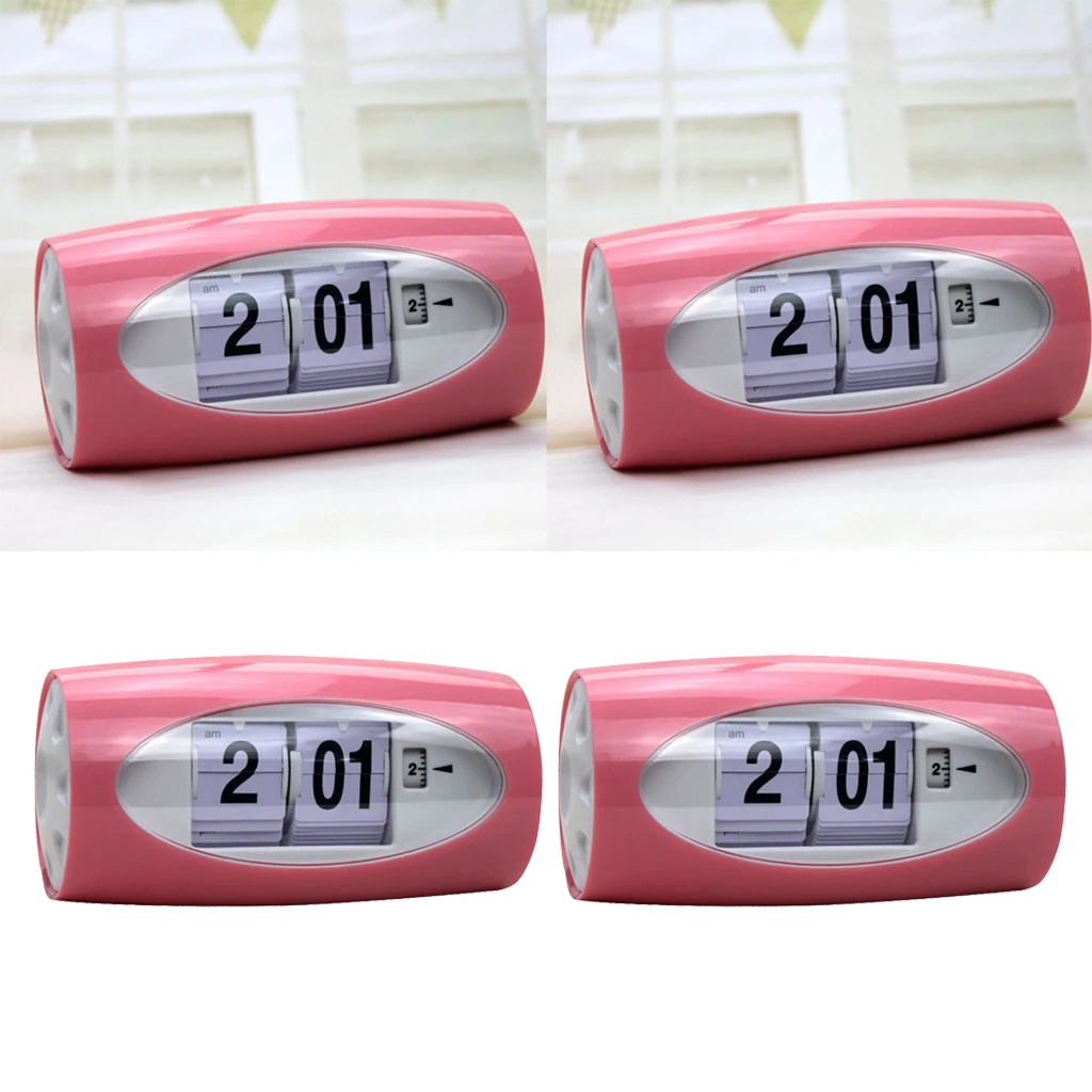 2x Modern Style Auto Flip Desk Clock Vintage Table Alarm Clock Modern Office Home Decor Table Clock