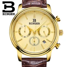 Швейцарские BINGER часы мужские люксовый бренд Кварцевые водонепроницаемые хронограф секундомер часы кожаный ремешок наручные B9005-5