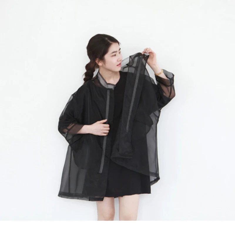 Cheerart Summer Sheer Kimono Cardigan Organza Transparent Blouse Women See Through Loose Pink/White/Black Korean Top Femme