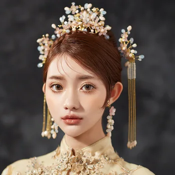 

Chinese Hairpin Headdress Hair Stick Traditional Jewelry Bridal Headpiece Wedding Hair Accessories Women Gold Tiara Pin Comb