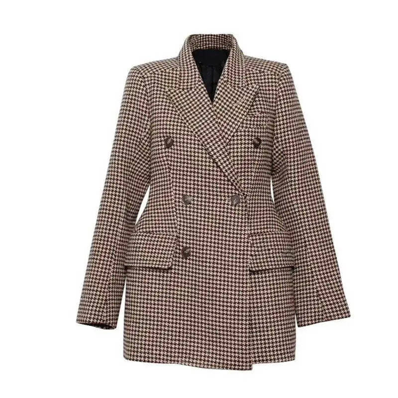 

brand blazer top quality Designer plaid Blazer Jacket Women's Double Breasted checks slim blazer jacket