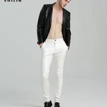 Тонкий сращивания модные мотоциклетные брюки из искусственной кожи мужские Облегающие штаны pu брюки для мужчин мужские панталоны красный, белый, черный