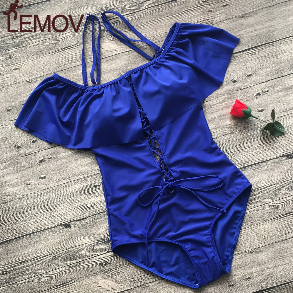 

Sexy One Piece Swimsuit 2019 Summer Solid Colorful Sleeveless Women Bikini with Wide Boat Neck Skinny Female Bodysuit with Bra