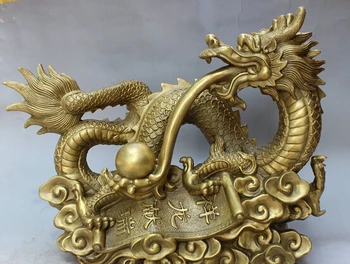 

wholesale factory 18" Chinese Brass Palace Decoration Mascot Auspicious Cloud Dragon Ball Statue 25% off