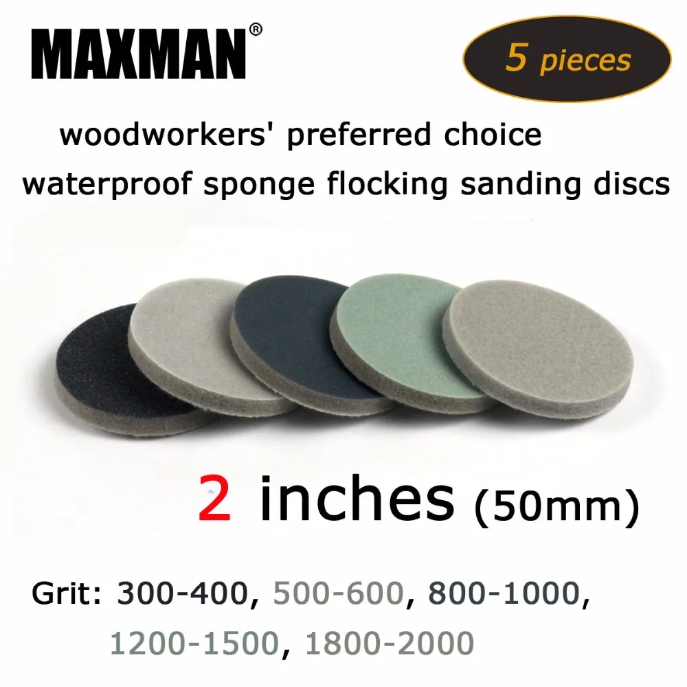 

MAXMAN 5 pcs/lot 2 inches Hook and Loop Waterproof Flocking Sponge Sanding Discs for Electric Drill Rotary Tools Accessories
