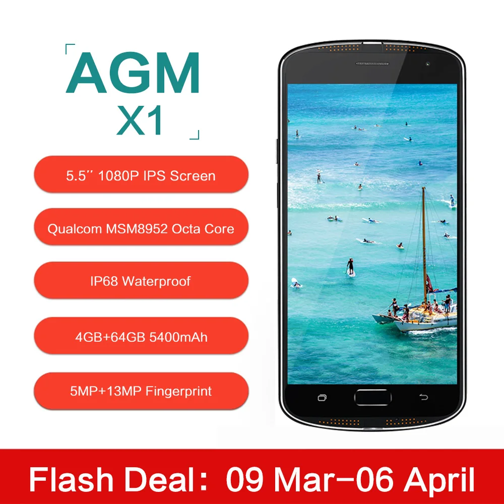 Original AGM X1 5 5inch IP68 Waterproof 4G Mobile Phone Qualcom MSM8952 Octa Core 4GB RAM