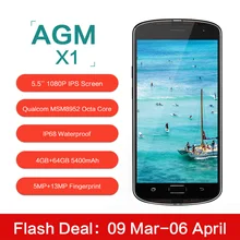 Original AGM X1 5.5inch IP68 Waterproof 4G Mobile Phone Qualcom MSM8952 Octa Core 4GB RAM 64GB ROM 5400mAh 13MP Smartphone