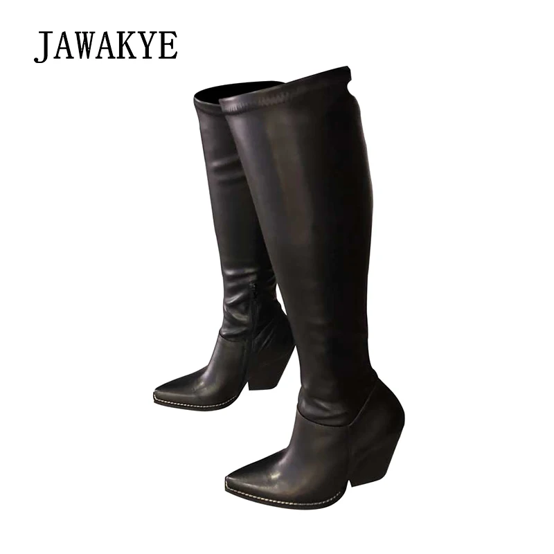 chunky heel long boots