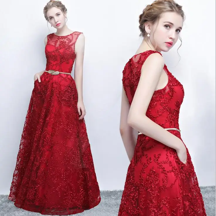 

Women's clothing wedding summer dress thin long paragraph temperament host female red carpet mesh embroiderde long party dress