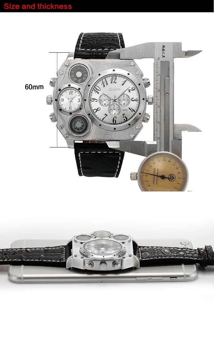 Oulm 1349 мужские спортивные военные часы с компасом и украшение-термометр большого размера 5,8 см диаметр