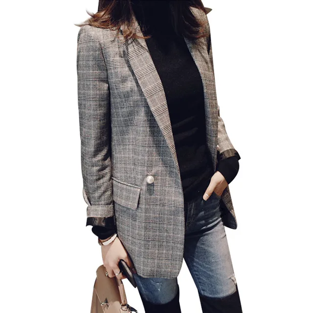 Brand New Fashion Women British Retro Plaid Blazers Coat Autumn 2018