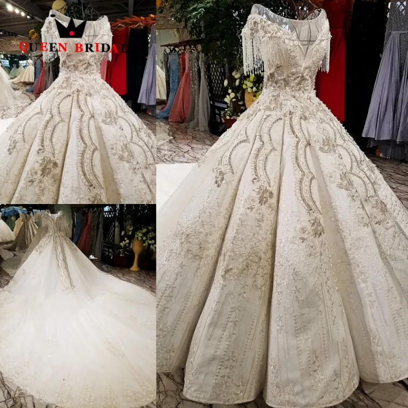 Robe de mariee 2020 бальное платье с кружевными цветами бисером и кристаллами vestido noiva QUEEN