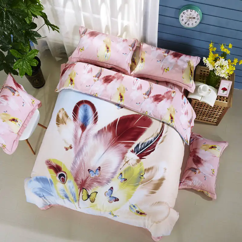 

feather butterfly bedding sets bedspreads 100% cotton bed quilt/duvet covers Girls Adult bedroom decor Full Queen King size pink