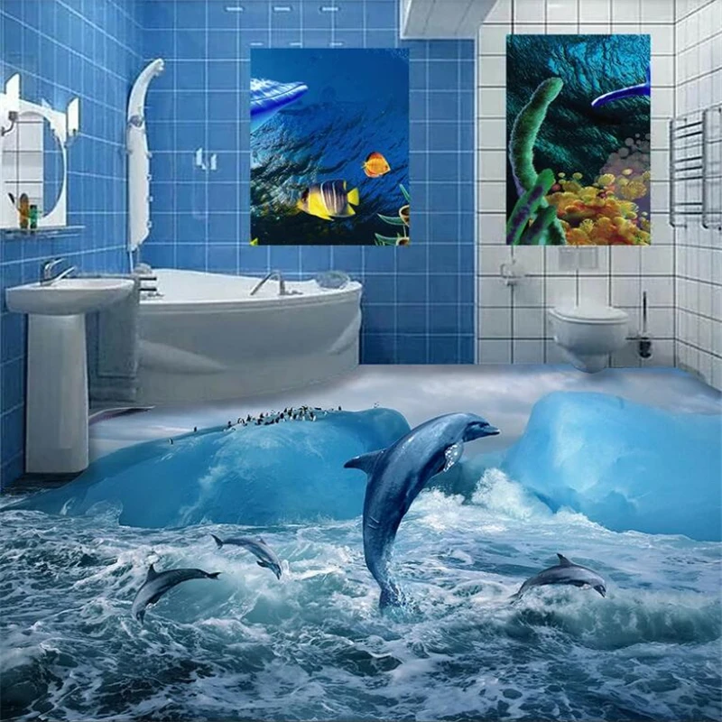 Напольная 3d плитка wellyu с дельфином в ванную комнату износостойкая и