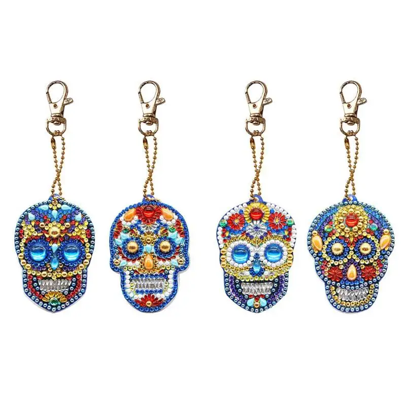 

4pcs 5D DIY Diamond Painting Keychain Rhinestone Embroidery Pendant DIY Craft Kits Mosaic Cross Stitch Diamond Painting