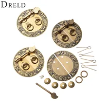 DRELD Chinese Antique Furniture Hardware Brass Round Vintage Pull Handle Knobs for Door Cupboard Wooden Box Round Copper Lock yellow brass chinese vintage lion head furniture door pull handle 190 260mm