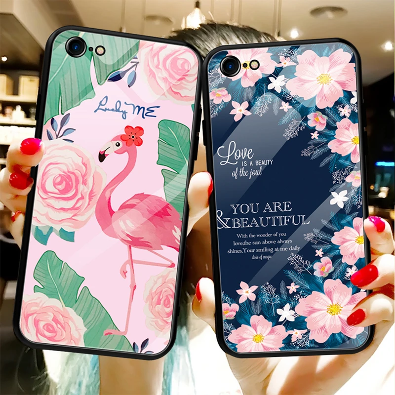 GerTong Tempered Glass Phone Cases For iphone 8 7 6 6S plus X XS Max XR Anti-knock Scenery Glass Back Cover for iphone 7 case