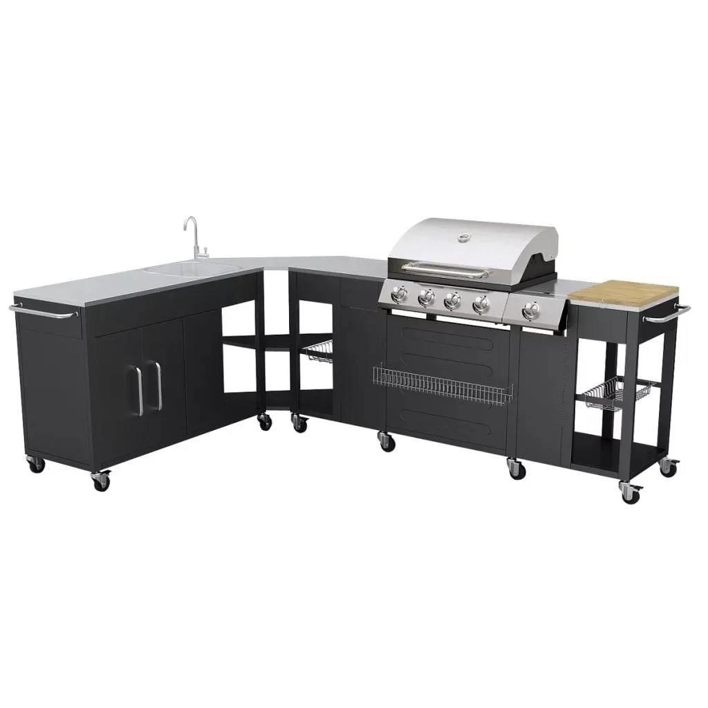 

VidaXL Stainless Steel Barbecue Grill Flexible Frame BBQ Grill With 4 Powerful Burners Cooking Grid For Home Park