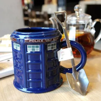 

Creative Doctor Who tardis cup Mystery Doctor Drink Cup Cafe Round Cup Of Tea Ceramic Mug With Cover And Spoon CHRISTMAS PRESEN