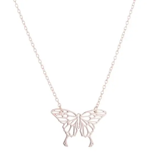 Shuangshuo серебряные ожерелья для женщин бабочка кулон цепочки и ожерелья колье модные свадебные Ювелирное Украшение, длинная цепочка ожерелье femme - Окраска металла: Покрытие из розового золота