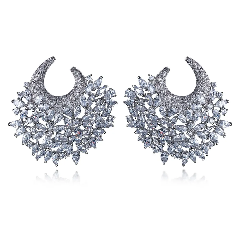 

Brand New Wholesale Romantic Design Fashion Jewelry Earrings 18K Gold Plated White AAA Zirconia & CZ Diamond Women Stud Earrings