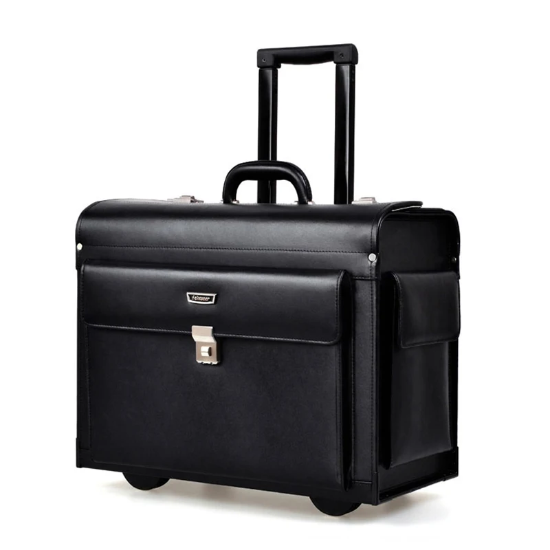 LeTrend Genuine Leather Rolling Luggage Men Business Suitcase Wheels