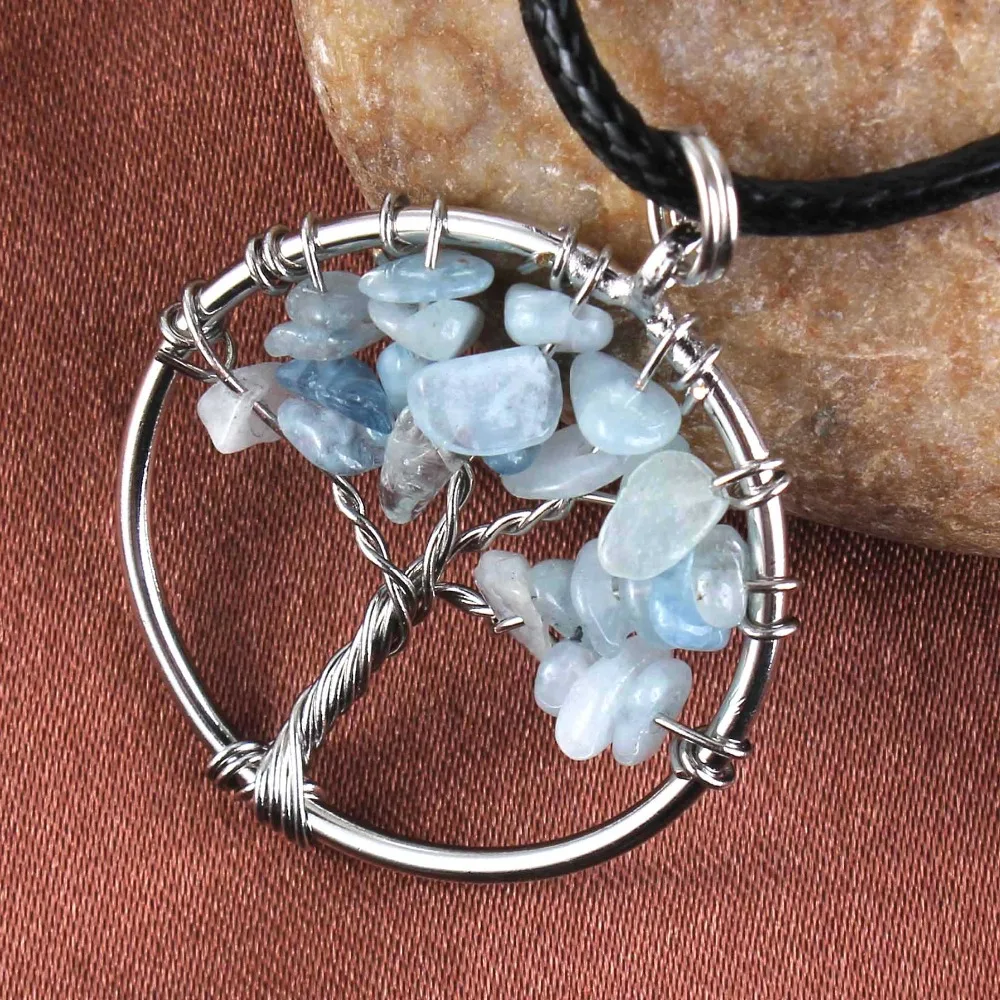 Natural Gnergy Gemstone~ Silver Plated Wire Wrapped Tree Of Life Healing Crystal Quartz Purple Amethysts Round Chakra Reiki Stone Pendant Necklace 16 AA00409005908a