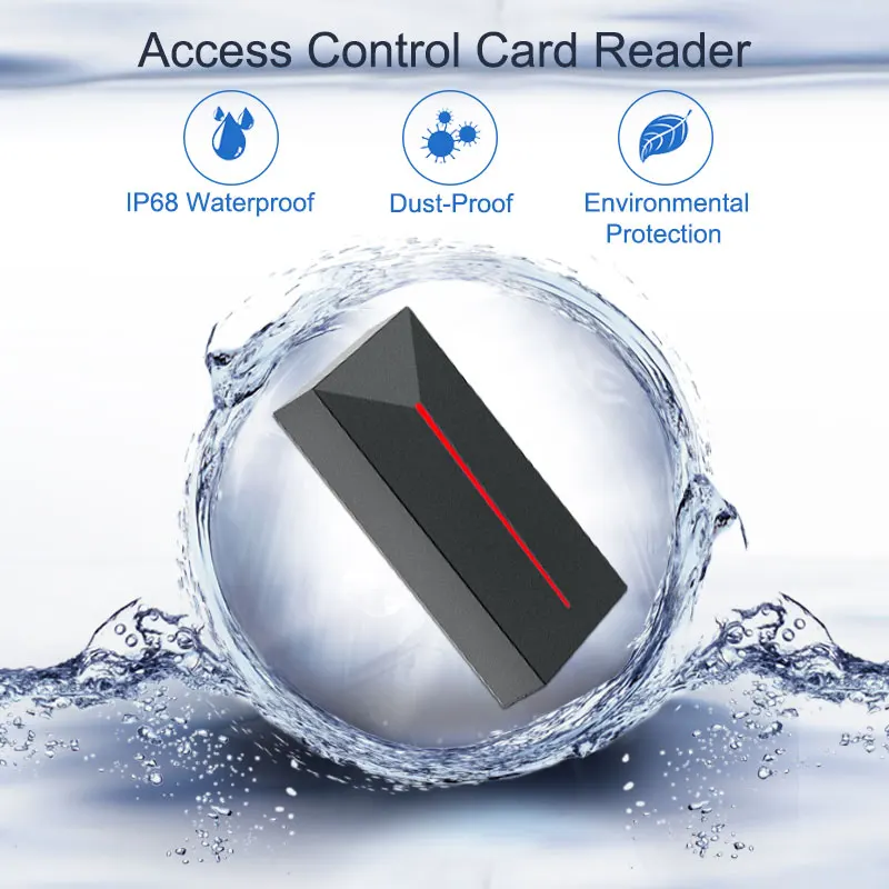

RFID Reader Long Range 125KHZ/13.56MHZ Access Control RFID Reader Black Proximity Small Card Reader IP68 Waterproof Wiegand26/34