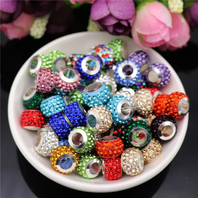 20pcs Large Hole Rhinestone Spacer Beads (10mm), Pave Crystal Beads,  Silver/gold Tone Rondelle Beads, Diy Jewelry Supplies For Bracelet,  Necklace Making, Crafts
