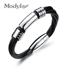Mostyle Новое поступление модные мужские ювелирные изделия в стиле панк скрученный плетеный кожаный браслет из нержавеющей стали с магнитной застежкой