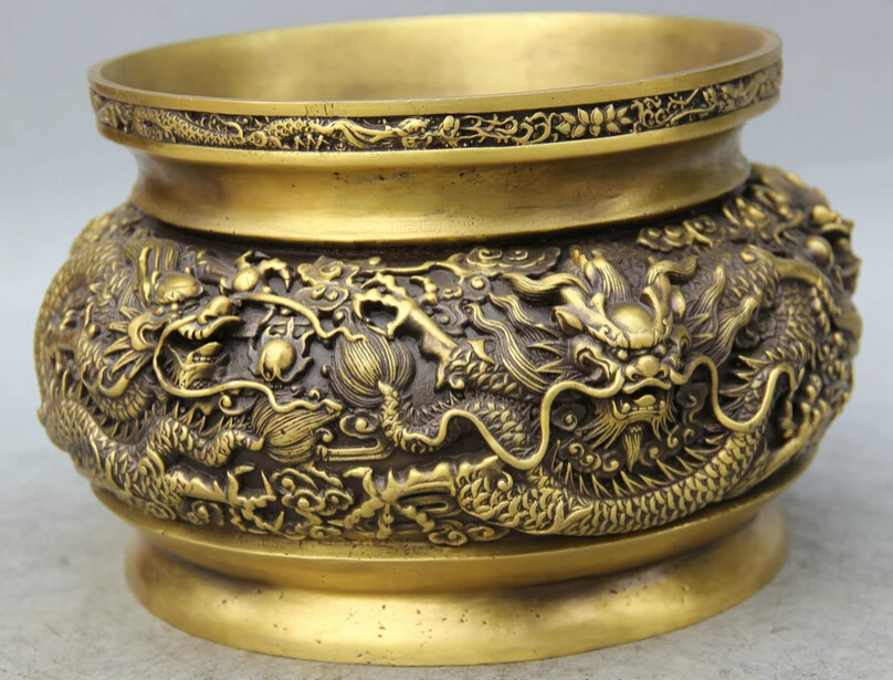 

song voge gem S6022 9" Chinese Dynasty palace Copper Two Dragon play bead Incense Burner Censer