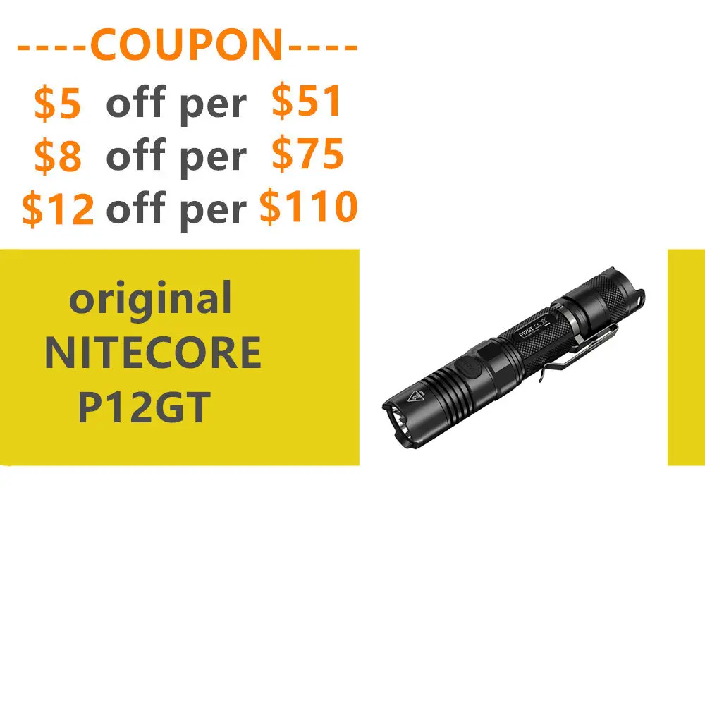 

CP NITECORE P12GT Flashlight with Nitecore Nl188 3200mah 18650 battery 7 mode CREE XP-L HI V3 LED 1000 lumens 320m beam distance