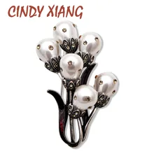 Broches de flores de perlas grandes de nueva moda CINDY XIANG para mujeres diseño Vintage Color vino rojo joyería de boda Pins buen regalo 2019