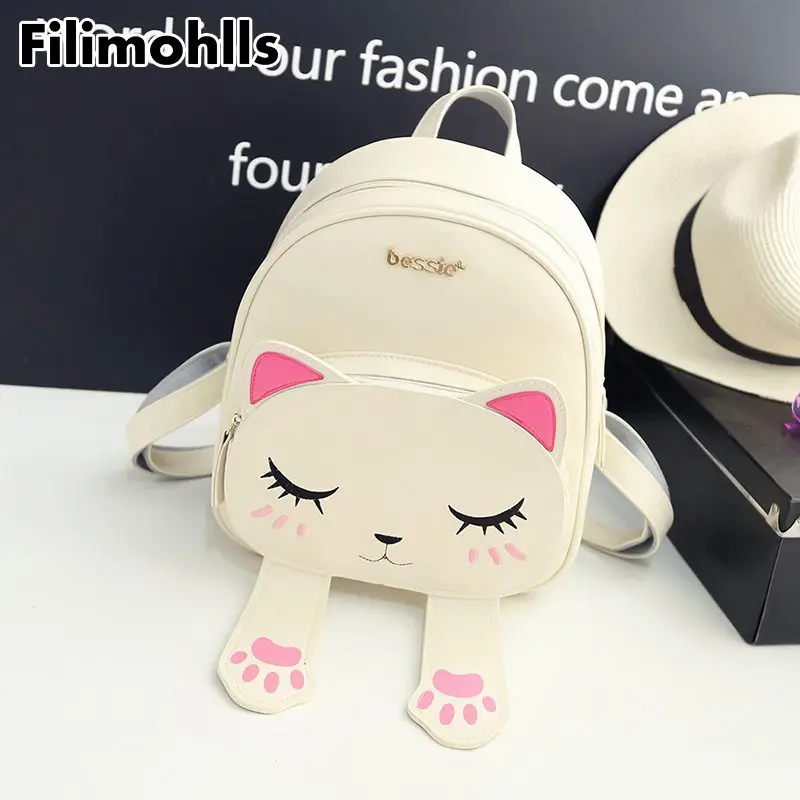 Забавные кошачьи ушки холщовые сумки на плечо для женщин Mochila милый рюкзак с