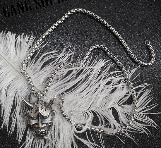 

Titanium Steel Evil Oni Noh Hannya Mask Pendant Necklace with 24" Chain
