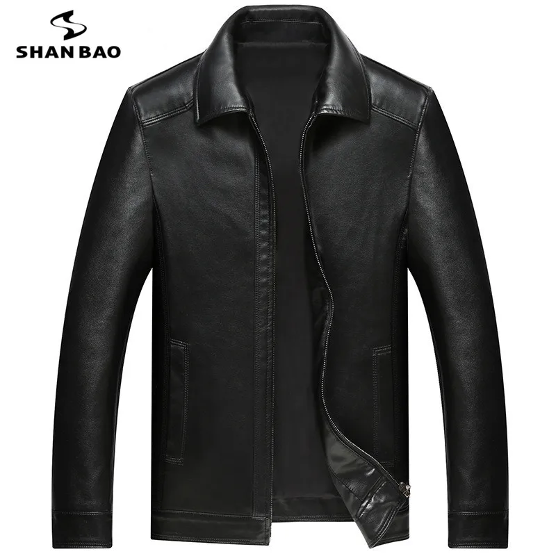 

SHANBAO brand sheepskin coat 2019 spring new style luxury high quality business casual men's lapel loose leather jacket M-4XL