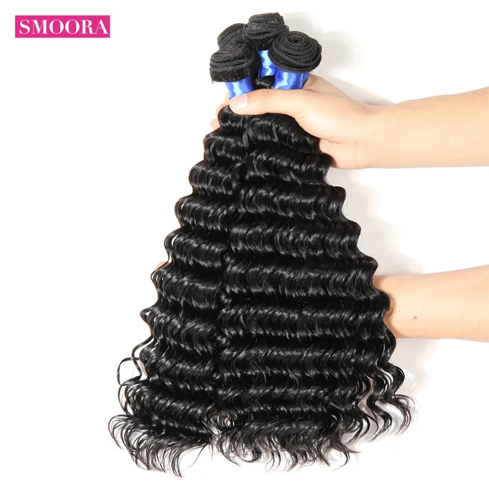 Smoora Brazilian Deep Wave Hair Human Hair Bundles With Closure Deep Curl 3 4 Bundles With Closure 4*4 Free Middle Three Part Smoora Brazilian Deep Wave Hair Human Hair Bundles With Closure Deep Curl 3 4 Bundles With Closure 4*4 Free Middle Three Part
