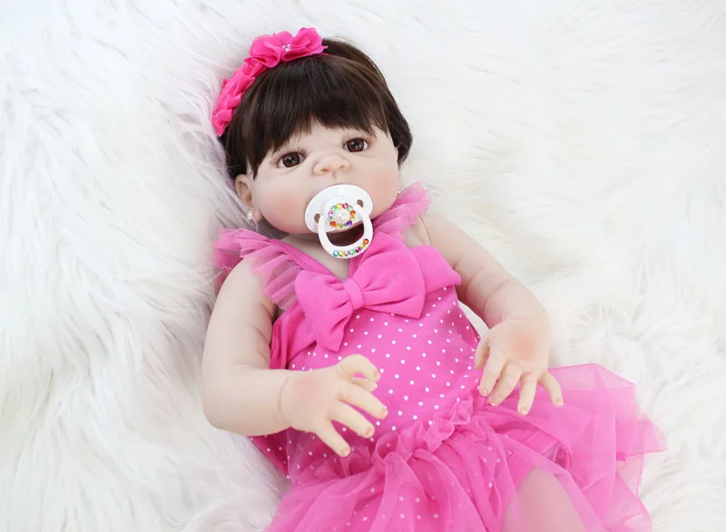 55 см полная силиконовая кукла реборн игрушка виниловое розовое платье новорожденная принцесса малыш девочка Bonecas Like Alive Bebe Bathe Toy