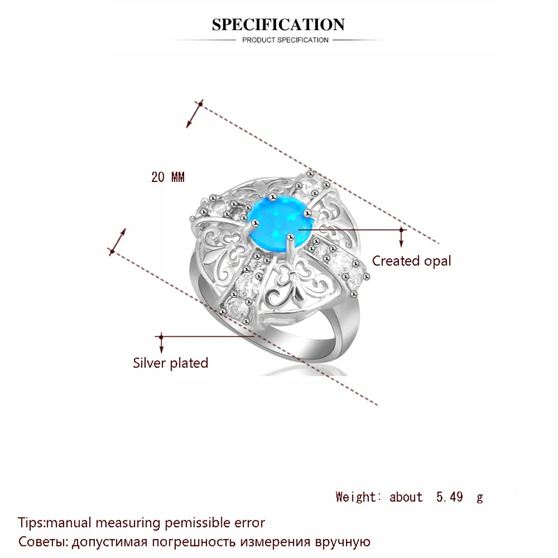 Обручение дизайнер и розничная Модные украшения синий огненный опал Серебро штамп Кольца для женщин США#7.5#6.5 OR346