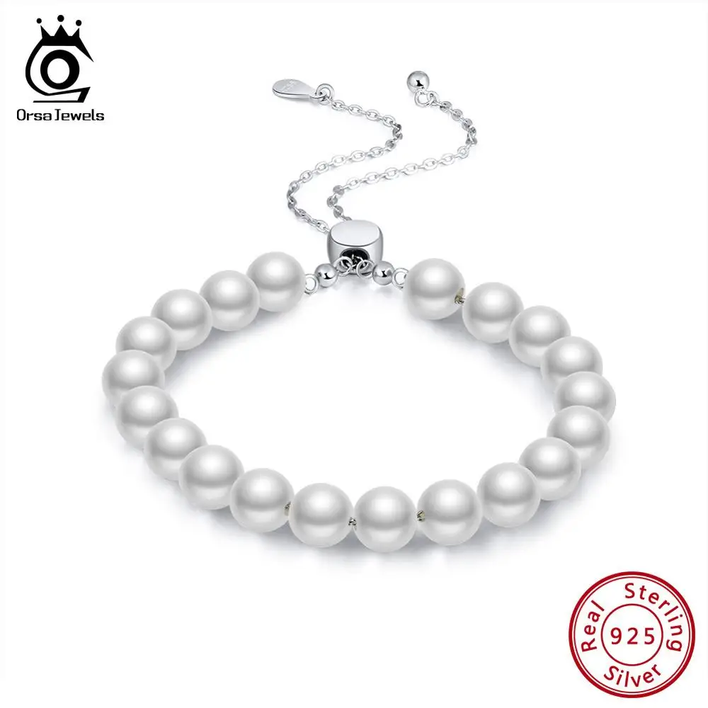 

ORSA JEWELS Real 925 Sterling Silver Women Bracelets Semi-precious Stone Bead Fashion Charm Bracelet Pearl Jewelry Gift OSB36