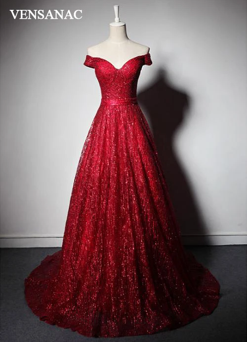 VENSANAC 2018 Vintage Sweetheart A Line Sequined Long Evening Dresses Lace Sash Sweep Train Party Prom Gowns VENSANAC 2018 Vintage Sweetheart A Line Sequined Long Evening Dresses Lace Sash Sweep Train Party Prom Gowns