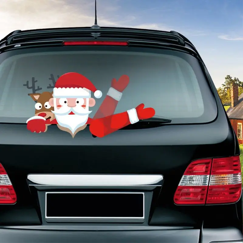 

Christmas Windshield Sticker Santa Claus Waving Windshield Wiper Decal Sticker Removable PVC Sticker Car Window Drop Ship No23