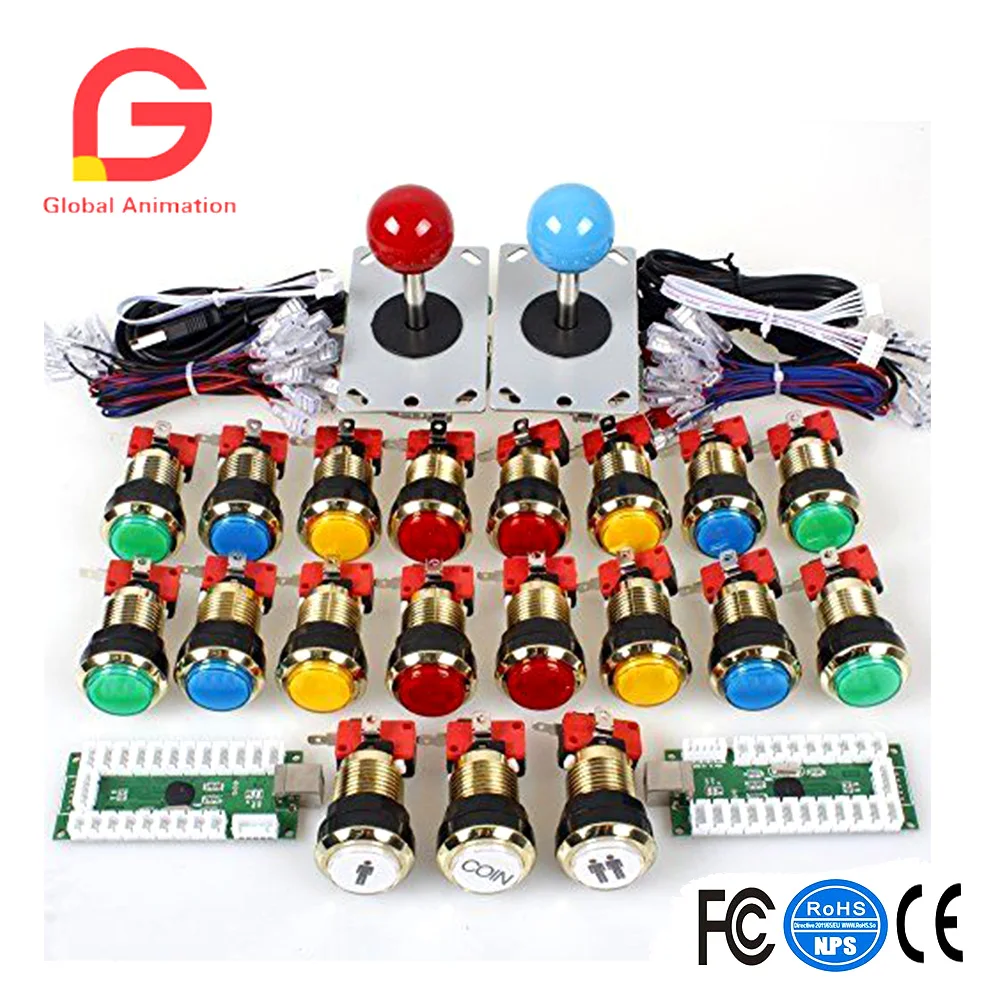Arcade Game DIY Accessories Kit for PC and Raspberry Pi 5Pin joystick + gilded  LED Illuminated push buttons