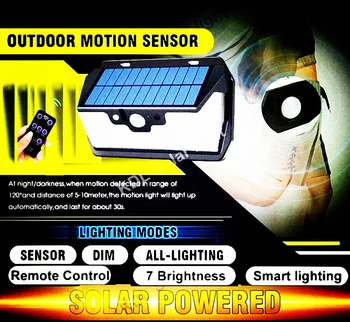 

55 LED 900lm Solar Light remote control radar smart 3 side lighting Newest Led Li cam street wall lamp yard camp g