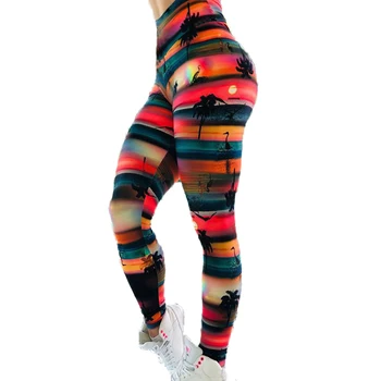 

2019 beach Sunset Fashion Push Up Leggings Women Workout Legging Slim Legings Polyester Gyms Jeggings Elastic Slim fit Pants