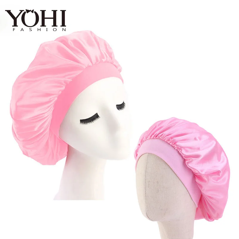 

2pcs/sets silky bonnet cap Baby mommy elastic band Colorful Wide Doo Rag Bonnet Polyester Cap Comfortable Sleeping Hat
