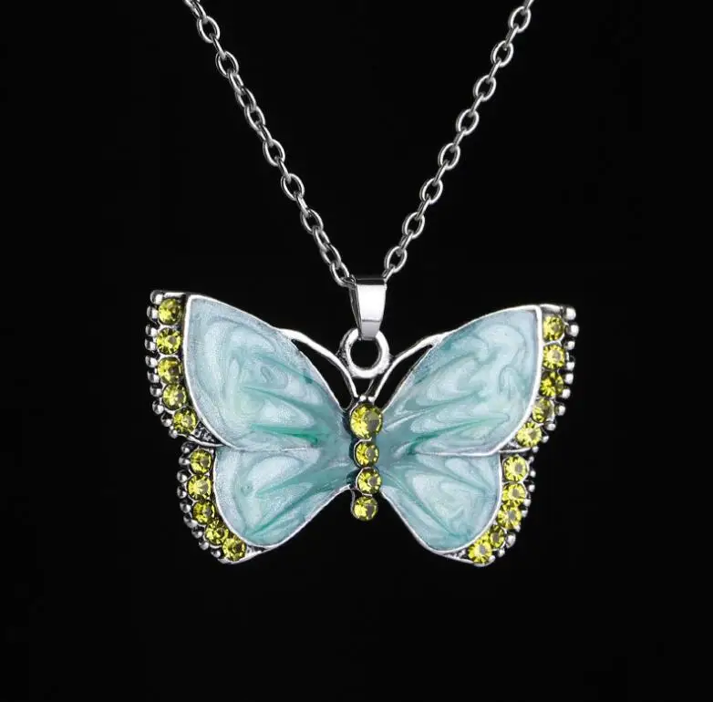 

Rhinestone purple Crystal colour Butterfly Pendant New fashion Chain Animal Jewelry 4 Colors Necklaces For Women