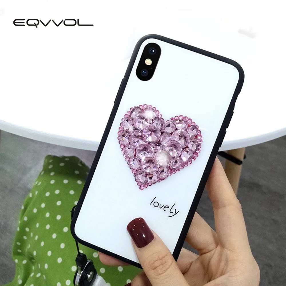Eqvvol Роскошный горный хрусталь стекло чехол для iPhone X 8 7 6 S Plus модный