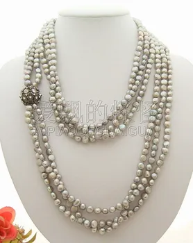

N012931 46" 3Strands Grey Fancy Pearl Long Necklace