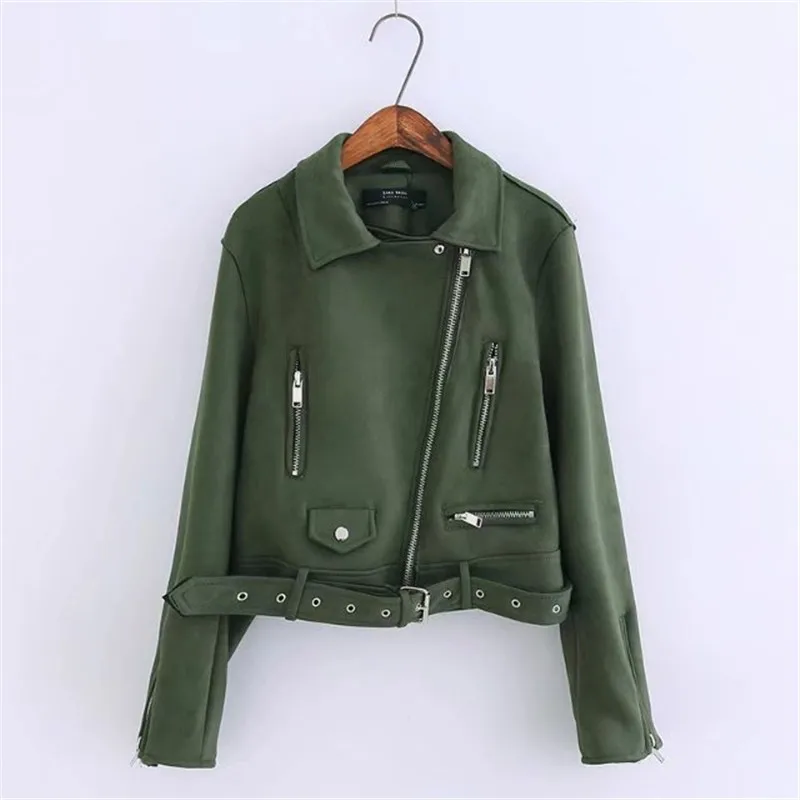 Women Moto&Biker Faux Leather Jacket Chamois Velvet Leather Jacket Female XS S M L Fashion Solid Zipper Chain Lady Jackets - Цвет: army green